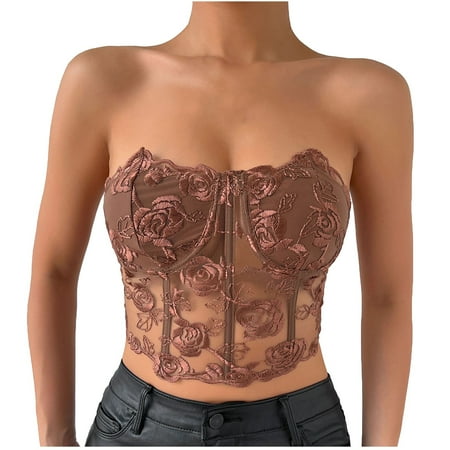 

EHTMSAK Camisole Bra for Women Sexy Strapless Wireless Bra Cami Strap Bralette Brown S