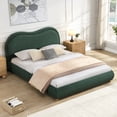 thumbnail image 4 of Queen Size Upholstered Platform Bed Frame with Rounded Corners Curved Headboard, Wooden Slats, Oak Solid Wood Legs, Chenille Fabric, No Box Spring Needed, Easy Assembly, Olive Green, 4 of 12