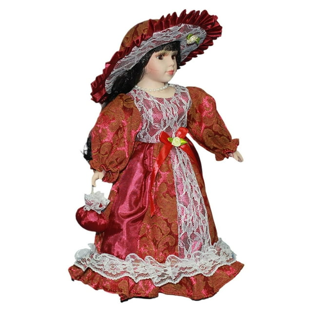16 Inch Ceramic Doll With Fashion Display Stand Green As Described