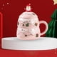 thumbnail image 2 of Tazas de café navideñas de cerámica, con cuchara y tapa, taza de agua pintada, taza de café para inauguración de la casa, Navidad, familia, , Rosado Macarena Taza de café impresa, 2 of 4