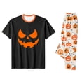 thumbnail image 4 of Family Halloween Pajamas Matching Sets, Black Jack‑o‑Lantern Face Soft Short Sleeve Top and Off‑White Pumpkin Print Long Pants, 2 Piece Holiday Sleepwear Halloween Family Pjs Set, 4 of 7