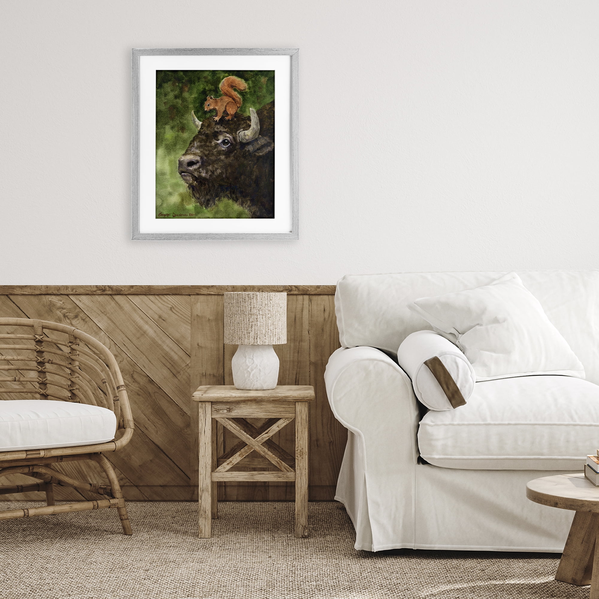 Stupell Industries Bison & Squirrel Duo Gray Framed Print Under Glass, design by George Dyachenko