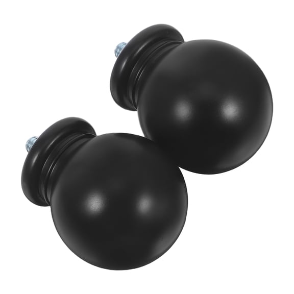 Classic Ball Head Curtain Rod Finials Black Plastic End Caps for Window Drapery Rod 2 Pieces