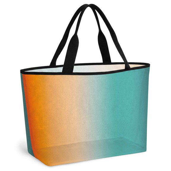 Orange Teal Ombre Beach Bag for Women, Large Breathable Mesh Beach Tote Bag, Abstract Gradient Minimalist Modern Sandproof Lightweight Travel Bags for Vacation Picnic Swimming Pool 15.7"x15.7"x9.1"