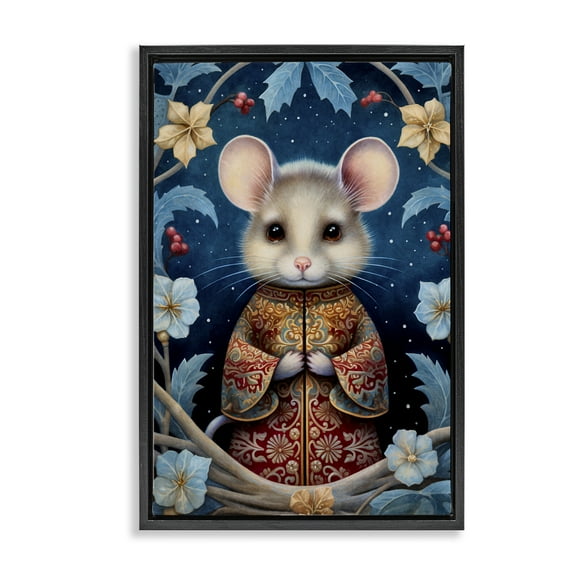 Stupell Industries Woodland Pattern Mouse Animals & Insects Painting Black Floater Framed Art Print Wall Art, 17 x 25