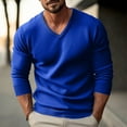 thumbnail image 2 of Men V Neck Dress Sweater Knit Long Sleeve Casual Slim Fit Pullover Sweater Royal Blue L, 2 of 4