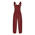 thumbnail image 6 of Pants for Women,Clearance Women's Plus Size Women's Fashion Double Pocket Bib Jumpsuit Cotton And Linen Loose Suspender Solid Color Jumpsuit Loose Causal Pants, 6 of 6