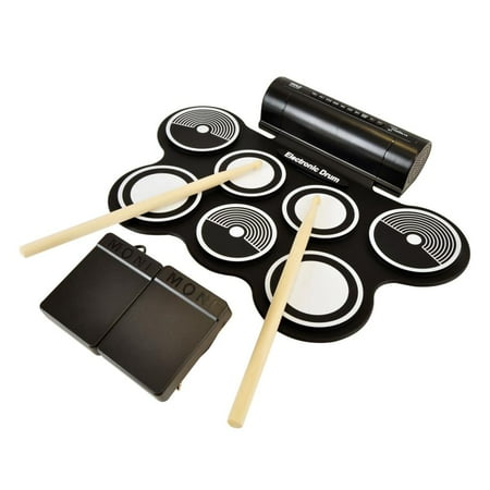 Compact Drum Sets Pyle PTEDRL12 - Electronic Drum Kit - Compact Drumming Machine, Quick Setup Roll-Up Design ()