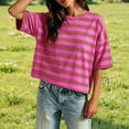 thumbnail image 2 of VOUZZA Women Retro Striped T-Shirt Summer Colorblock Short Sleeve Tee Loose Fit Drop Shoulder Casual Streetwear Pullover Tops, 2 of 4