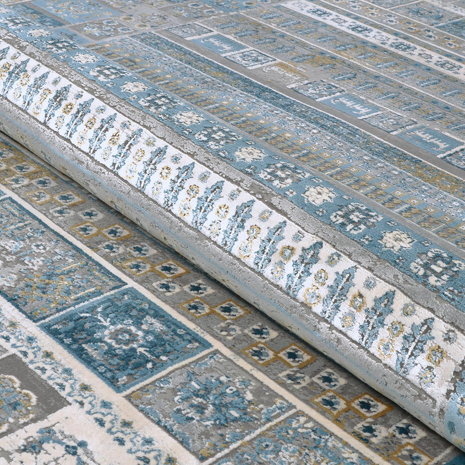 Couristan Siena Tessera 6'6" x 9'6" Blue-Gold-Steel Area Rug