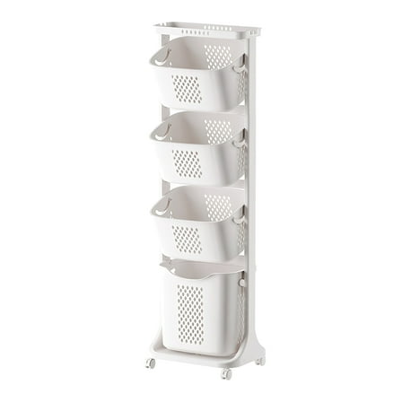 4-Tier Rolling Laundry Sorter with Wheels & Removable Baskets, White