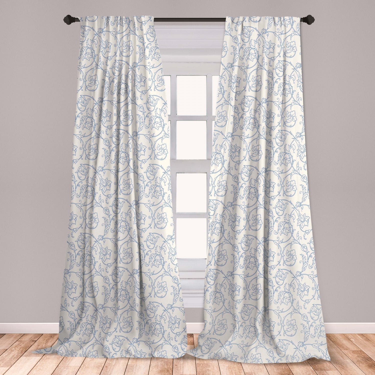 Floral Curtains 2 Panels Set, Flower Orchids Bohemian Style Vintage