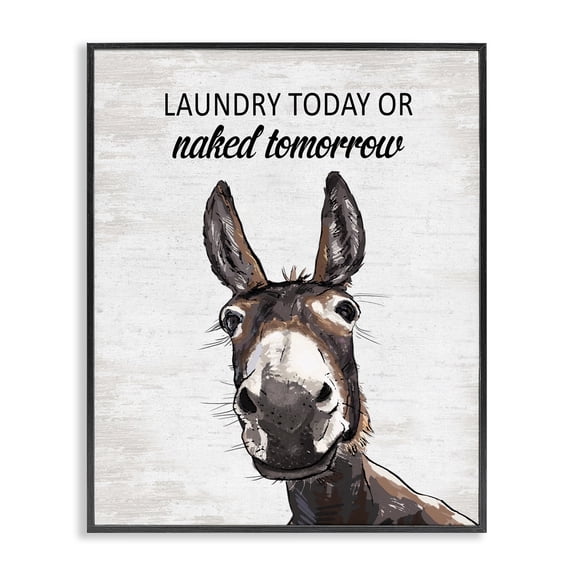 Stupell Industries Laundry Today Naked Tomorrow Donkey Quotes and Sayings Painting Black Framed Art Print Wall Art, 11 x 14