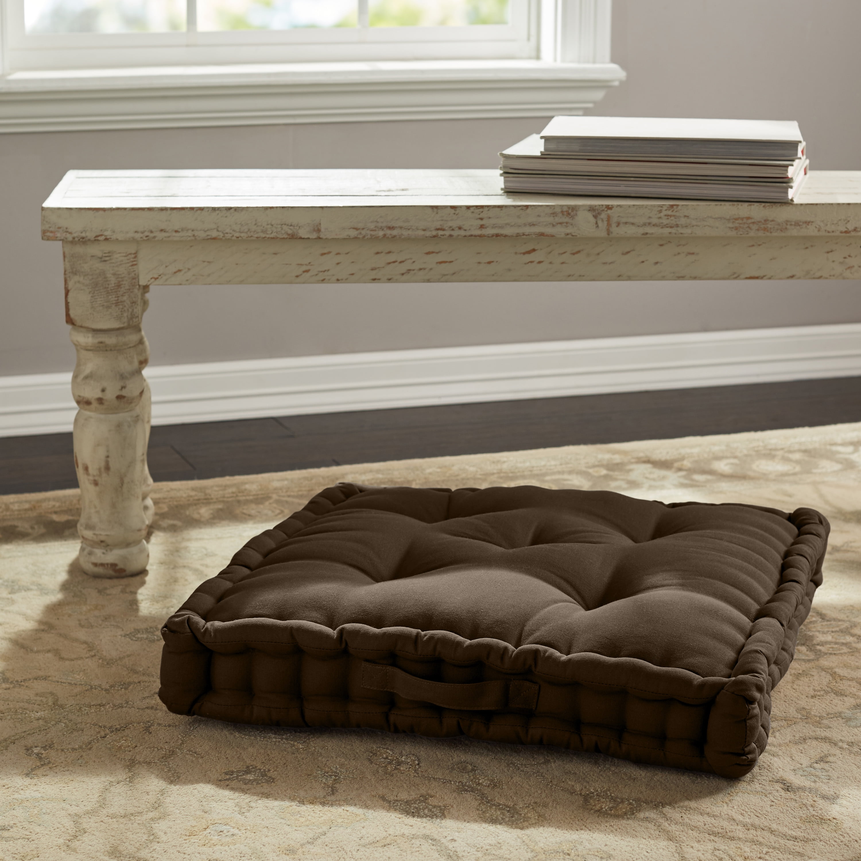 Better Homes & Gardens Cotton Canvas Tufted Square Floor Cushion, Brown