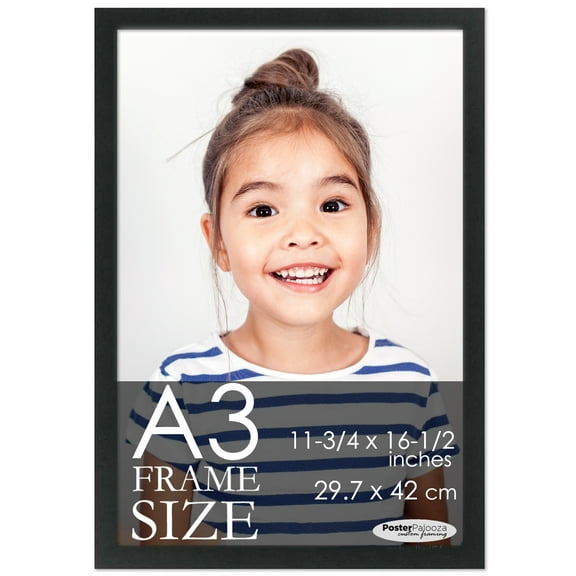A3 Frame Black Modern Minimalist - Modern Wood A3 Picture Frame For A3 Size Artwork or Documents - 11.75x16.5 Frame