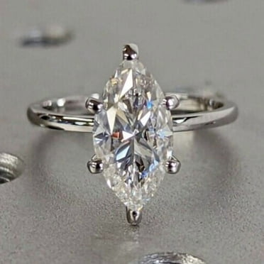 3ct Marquise Cut Lab Created Diamond Engagement Solitaire Ring 14K White Gold Plated Silver