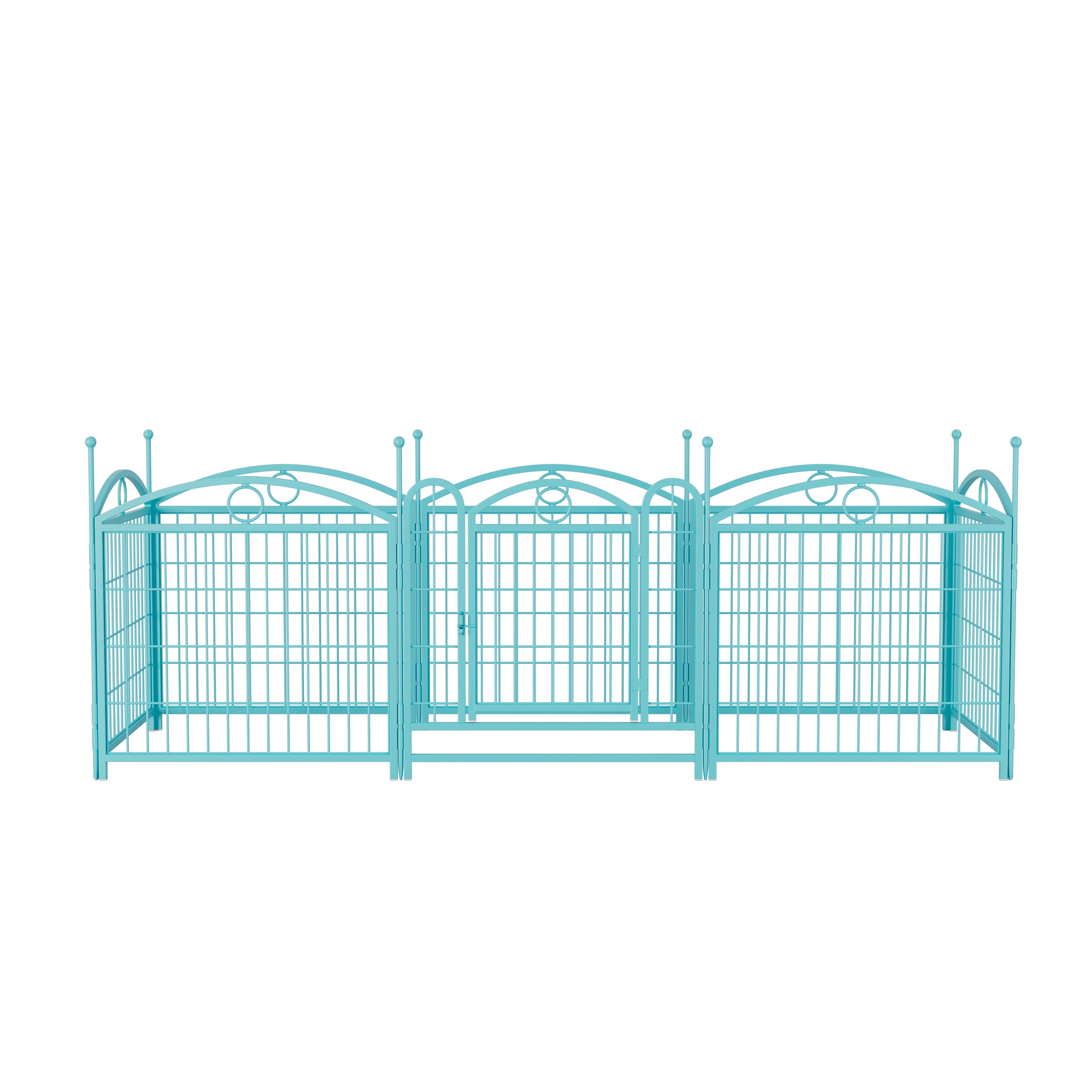 24 Inch 8 Panel Metal Dog Playpen, Heavy Duty Foldable Pet Exercise Pen with Door, Blue Anti-Rust Puppy Fence for Large Medium Small Dogs Indoor Outdoor