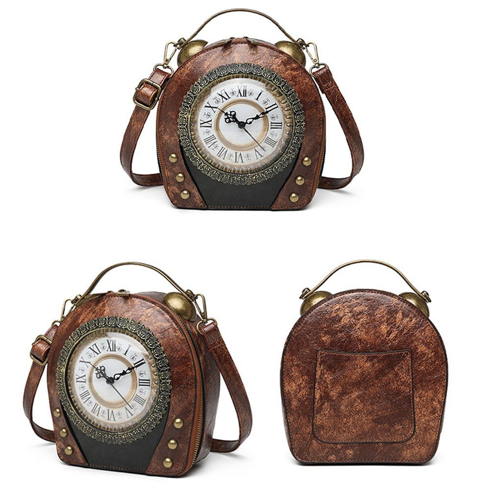 Jiibva Small Crossbody Purse and Handbags for Women Cute Shoulder Bag Unique Steampunk Metal Clock Costume