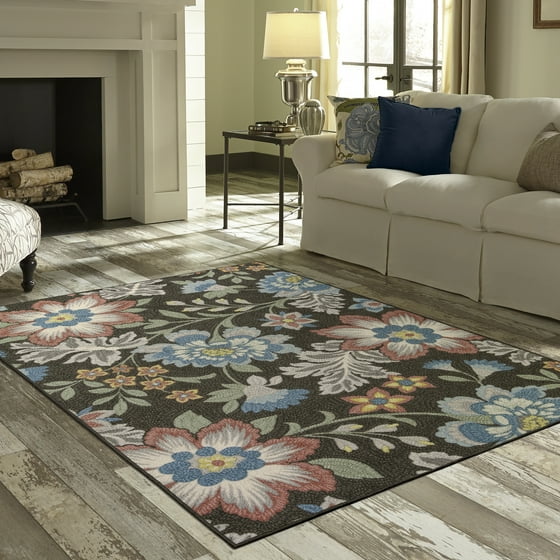 Mainstays Gray Floral Loop Pile Print Area Rug or Runner