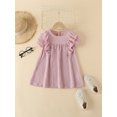 thumbnail image 2 of Arvbitana Toddler Baby Girls Ramie Cotton Dress Short Sleeve Crew Neck Solid Color Ruffles A-line Dresses Summer Casual Loose Princess Outfits 2-7T, 2 of 9