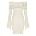 thumbnail image 5 of Women's Long Sleeve Bodycon Mini Dress Mesh Ruched Formal Wedding Guest Cocktail Dresses Beige M, 5 of 7