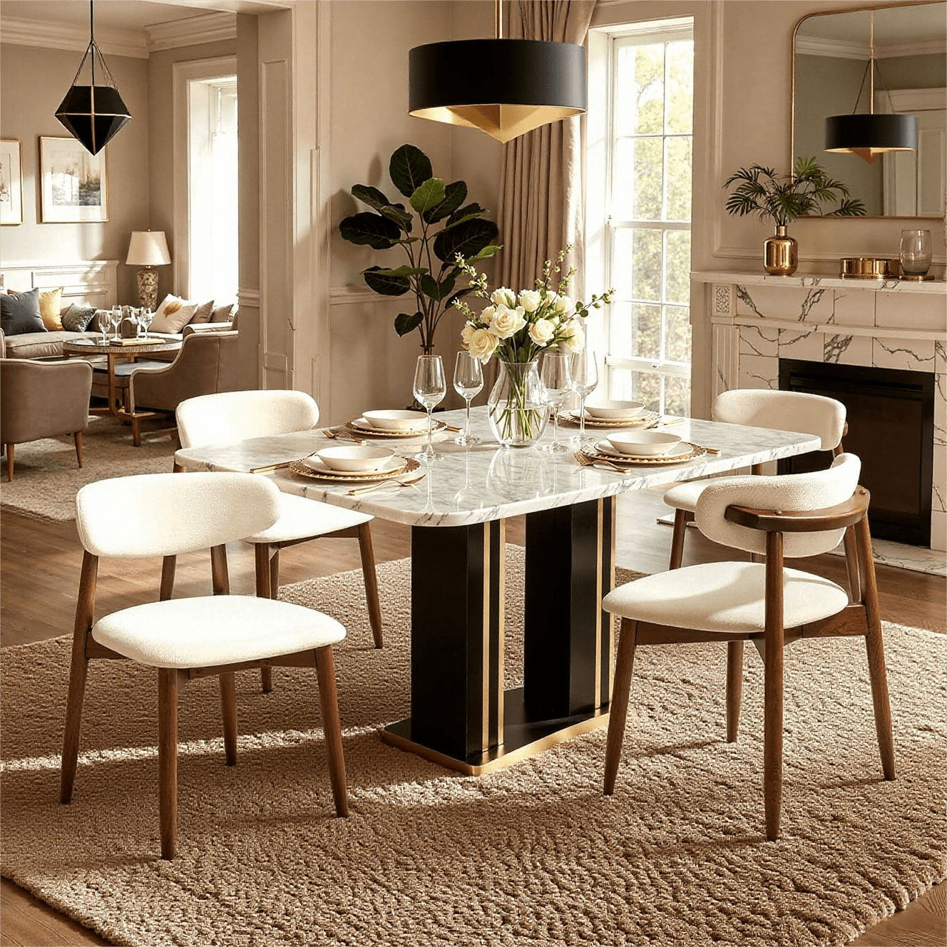 DyFun Dining Chair Set of 2, Upholstered Wooden Dining Chairs with Curved Back, Modern Fabric Kitchen Side Chairs