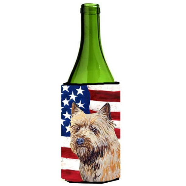 Drapeau Américain des États-Unis avec Cairn Terrier Bouteille de Vin Manche Hugger 24 oz.
