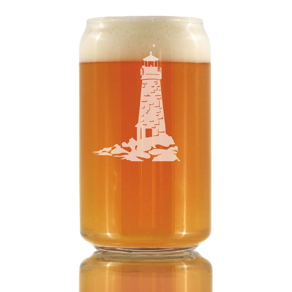 Bevvee Beer Can Pint Glass 16 oz Lighthouse Beach Enthusiast Gifts Beer Glasses