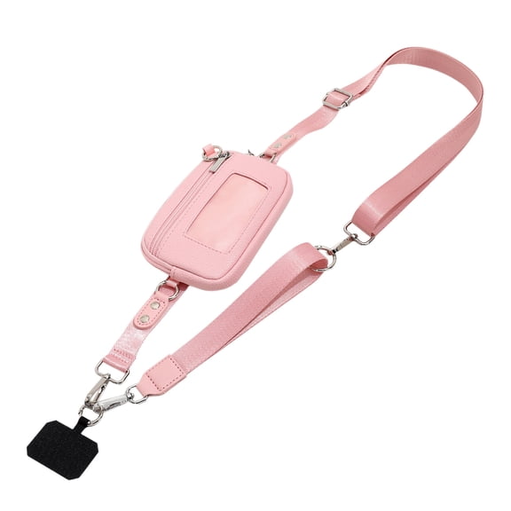 DGMIOCS Clip and Go Strap for Phone with Wallet Crossbody, Phone Lanyard Detachable Zippered Pouch Pink