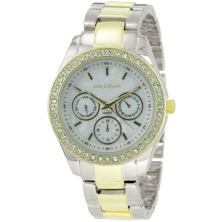 Jade LeBaum Ladies Boyfriend Bracelet Watch Two Tone Chunky Crystal Big Dial Reloj de