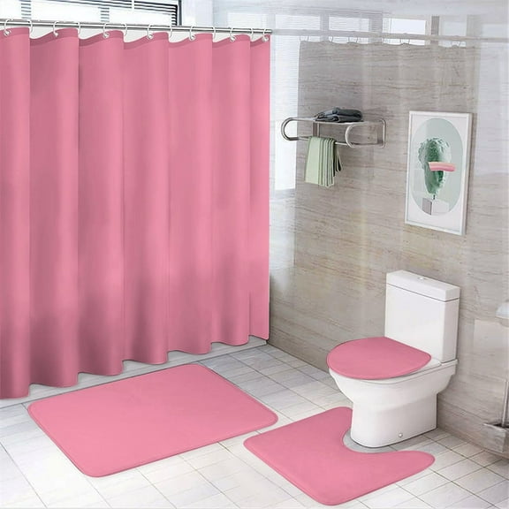 Shower Curtain Set 4 Piece include Shower Curtain and Rugs and Non Slip U Shaped Toilet Rugs Luxury Bathroom Decor Flamingo Pink