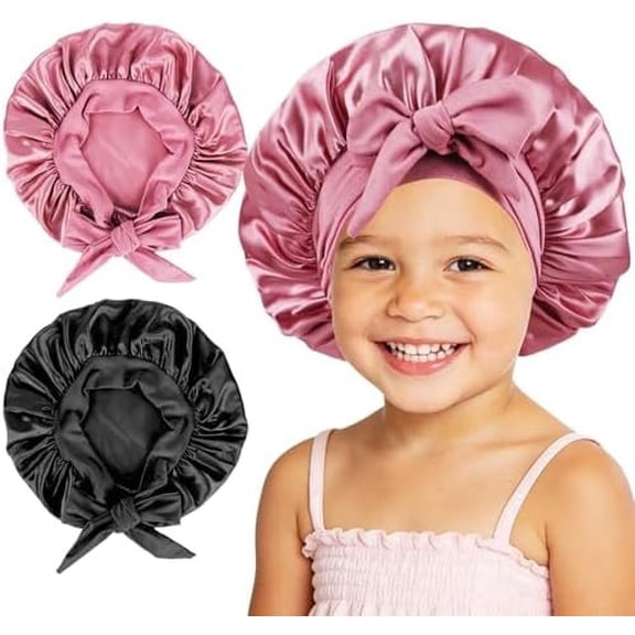 2 count Bonnets for Girls Satin Hair Bonnet for Sleeping Cap Boys | Sleep Cap for ,Small Women, Frizz,Overnight Hair Protection,Curly/Coily Hair,Adjustable Fit,Matching Sets