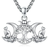 DRINSPER Hecate Witch Necklace for Women Men, 925 Sterling Silver Triple Moon Goddess Pendant Tetragrammaton Nudo De Bruja Plata Cat Moon Necklace Wiccan Amulet Witchy Jewelry Gifts