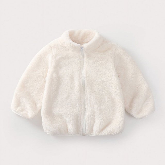 LSLJS Manteau en Polaire pour Bébé Fille Garçon Fermeture Éclair Couleur Unie Épais Manteau Chaud pour Enfants, Manteau Bébé (4-5 Ans, Blanc)
