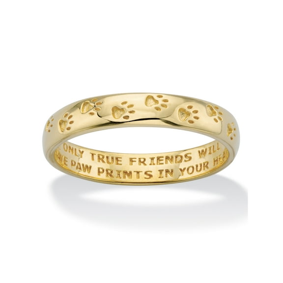 PalmBeach Jewelry Paw Print Inscribed "Only True Friends" Stamped Band in Solid 10k Yellow Gold