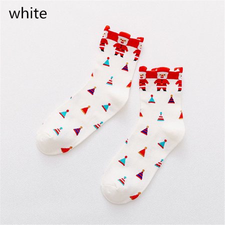 

New Gift Santa Claus Snowman Cartoon Christmas Socks Winter Warm Sock Mid-calf Length Socks WHITE