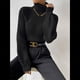 thumbnail image 5 of Suéter de Punto Acanalado con Cuello Alto para Mujer, Ropa de Moda. Negro L, 5 of 10