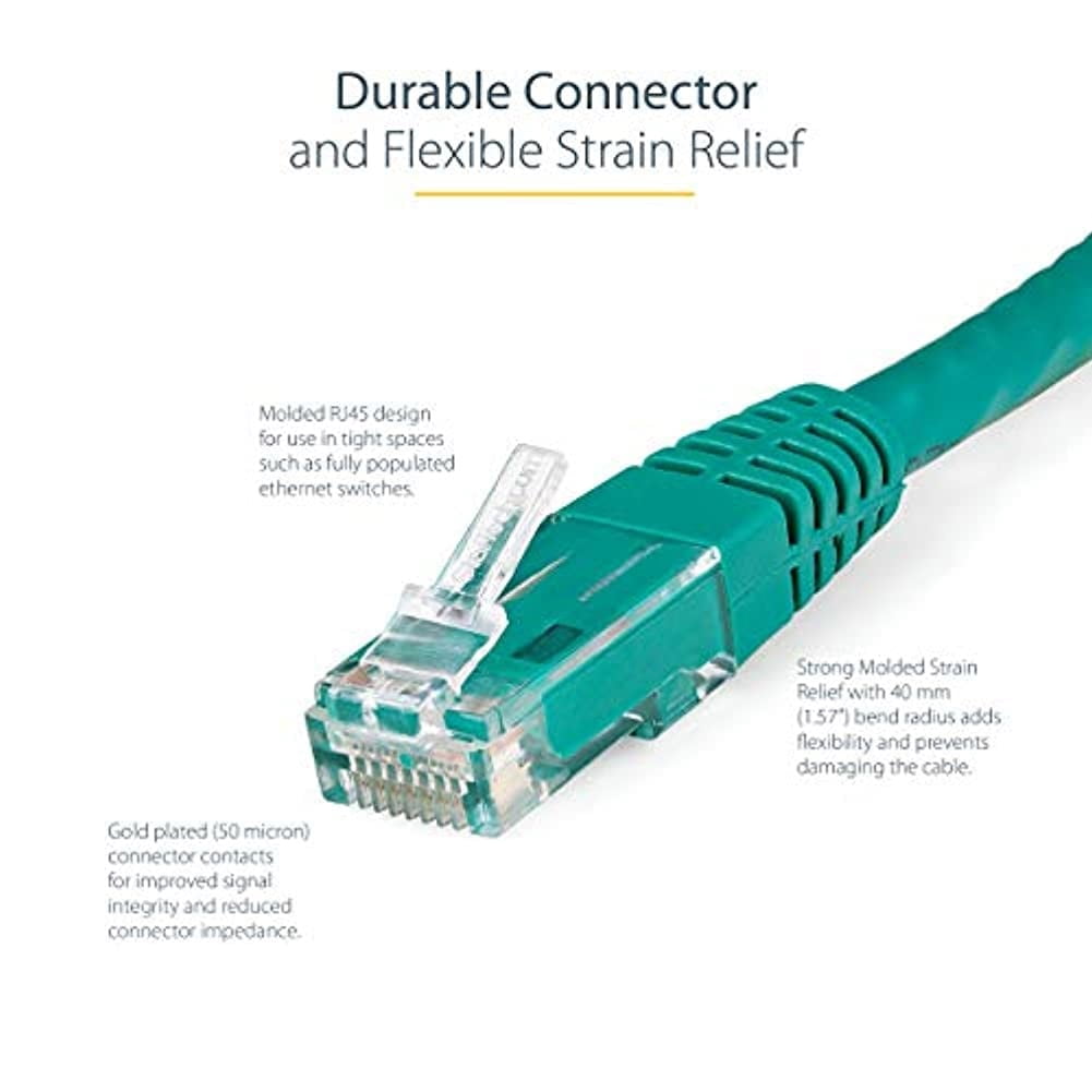 StarTech 20ft CAT6 Ethernet Cable - Green CAT 6 Gigabit Ethernet Wire -250Mhz 100W PoE RJ45 UTP Molded Network Patch Cord with Strain Relief (C6PATCH20GN)