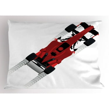 Ambesonne Cars Pillow Sham, Formula Car on Speedway, 26" X 20", Red Black Pale Grey