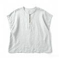 thumbnail image 6 of Lopecy-Sta Women’s Top Round Neck Partial Placket Linen Blend Cap Sleeve Loose Oversized Blouse Lightweight Breathable Crinkle Fabric Casual Shirt, 6 of 6