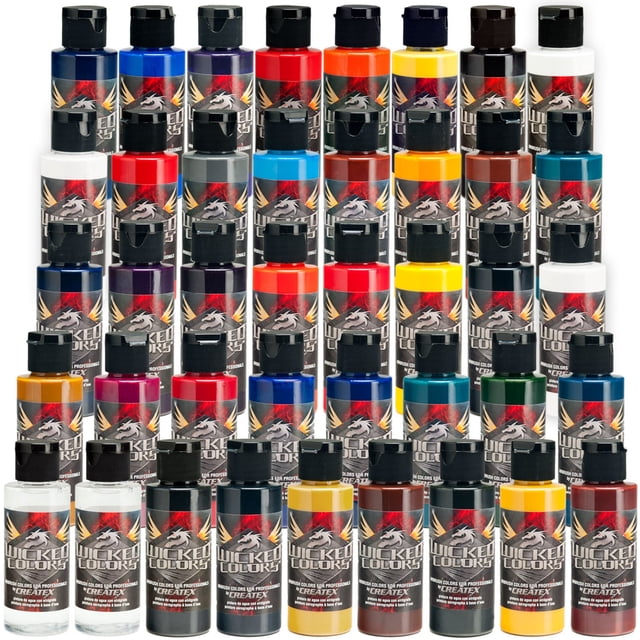 Colores para aerógrafo Createx Wicked, set de 39 x 59 ml con reductor