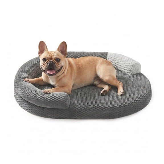 Orthopedic Dog Bed for small Sized Dogs, Egg-Crate Memory Foam Pet Couch Bed with Removable Washable Cover, Waterproof Pet Bed with Bolster Sides, Non-Slip Bottom, Gray, 28in