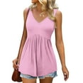 thumbnail image 5 of VEKDONE Womens Sleeveless Tank Tops Casual Hide Belly Pleated Flowy Tanks Summer Solid Color Loose Lightweight Vests Pink Small, 5 of 9