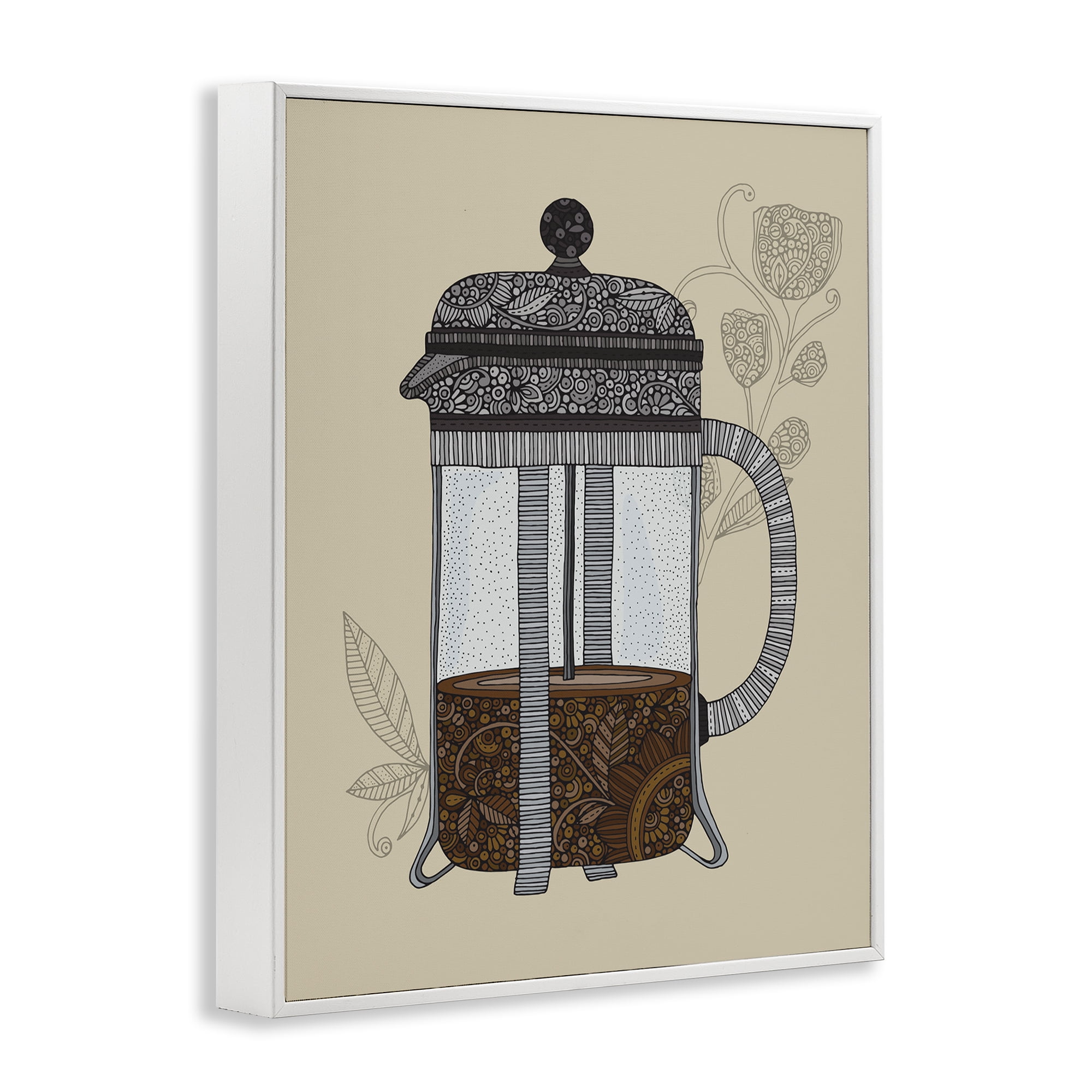 Stupell Industries French Press Coffee Food & Beverage Painting White Framed Art Print Wall Art, 11 x 14