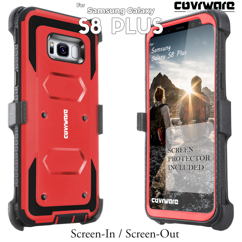 Samsung Galaxy S8 Plus Case, [Aegis Series] + Full-Coverage Screen Protector, Heavy Duty Rugged Full-Body Armor Holster Case [Belt Swivel Clip][Kickstand] For Samsung Galaxy S8 +, Red - image 4 of 8