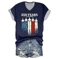 thumbnail image 2 of KDDYLITQ Womens 250 Anniversary Usa Tshirt Independence 250th Birthday V Neck Tees Liberty Usa Star Stripes 4th July T-Shirts 250 Years Birthday Floral Short Sleeve Tops Navy M, 2 of 5