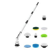 PATLOLLAV Household Electric Spin Scrubber,Cordless Clesning Cleaning Brush with 9 Pcs Replaceable Brush Heads,2 Clean Modes,Adjustable Extension Handle for Bathroom Floor Tile
