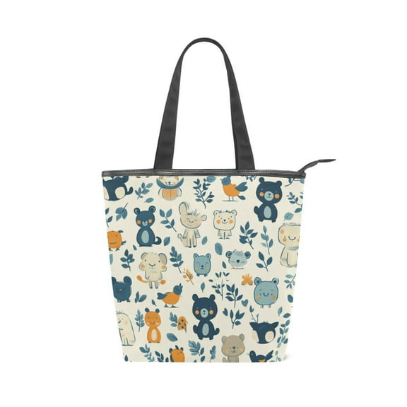 Zipper canvas bag, large capacity large size practical handbag, durable Canvas with leather material, DIY personalized pattern customization. Lovely Animal Pattern