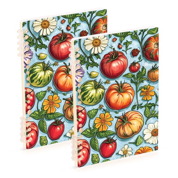 FORMRS 1-Subject Spiral Notebook 8" x 5" College Ruled 60 Refillable Sheet A5 Hard Cover, 2 Pack, Floral Tomatoes