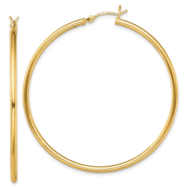 925 Sterling Silver Gold 2x50mm Hoop Earrings Round